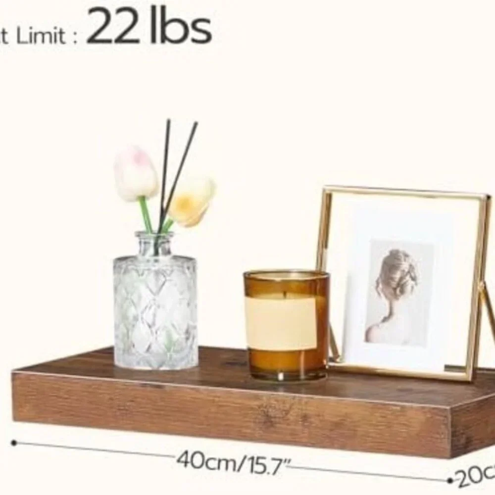New Set of 2 15.7Inch Floating Wall Shelves with Invisible Brackets - Brown